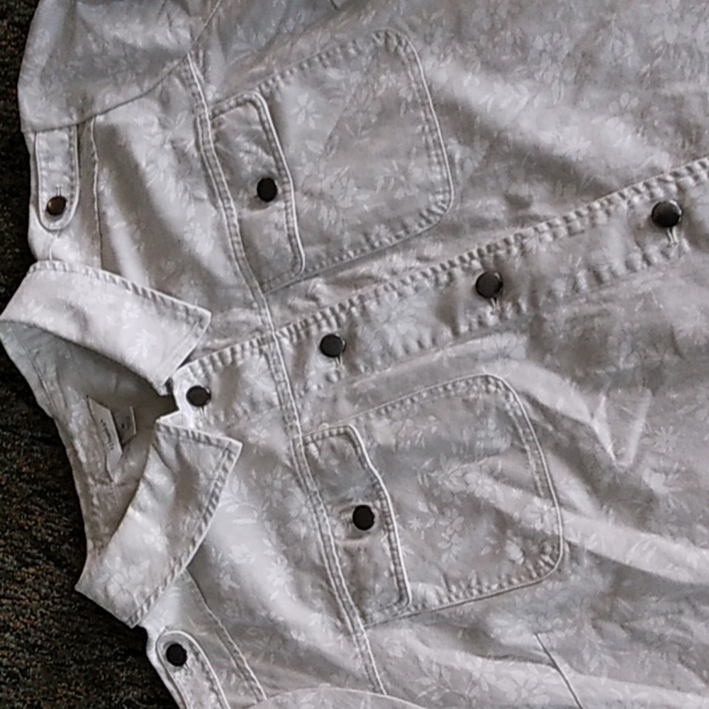 CJ Banks Cream Beige Floral Denim Jacket
